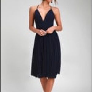Love Me To The Moon Navy Blue Pleated Midi Dress